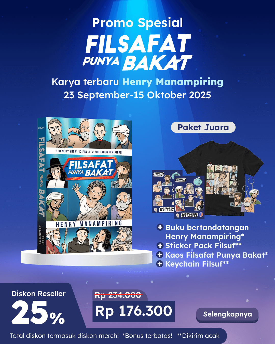 PAKET JUARA - SO FILSAFAT PUNYA BAKAT+TTD+STICKER+KEYCHAIN+KAOS ND-533