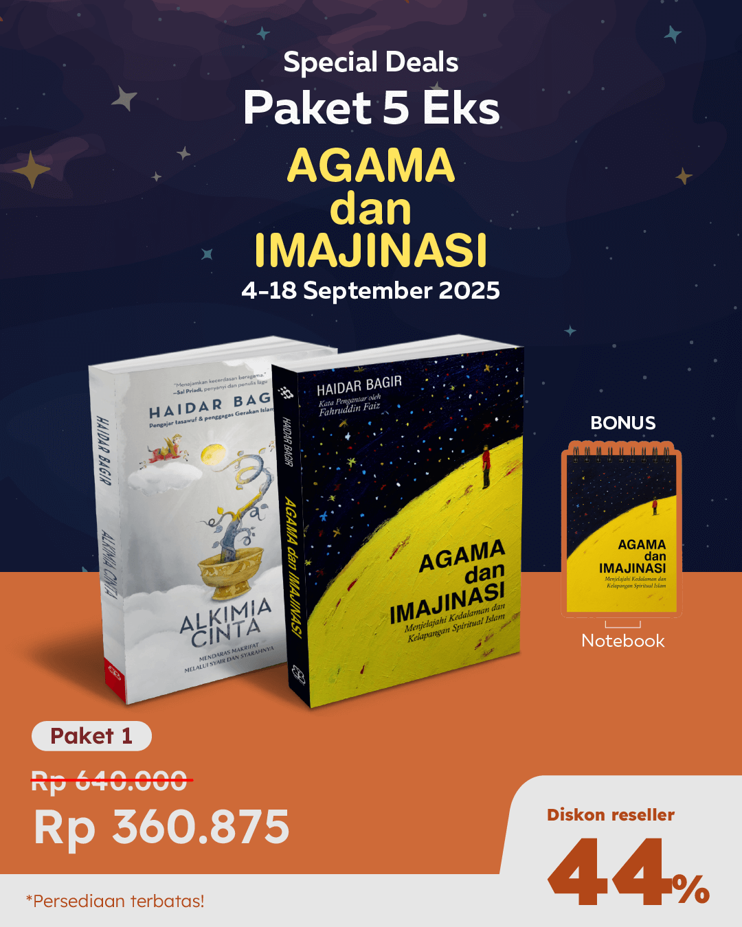 PAKET A (5 EKS) - SO AGAMA DAN IMAJINASI+ALKIMIA CINTA+NOTE BA-067 BJ-019