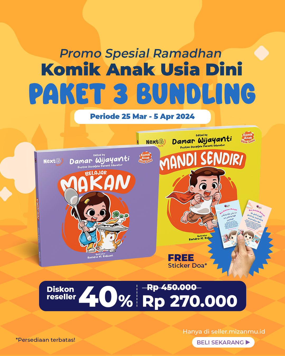 PAKET BUNDLING PROMO RAMADHAN MANDI SENDIRI DAN BELAJAR MAKAN BONUS SET STIKER DOA