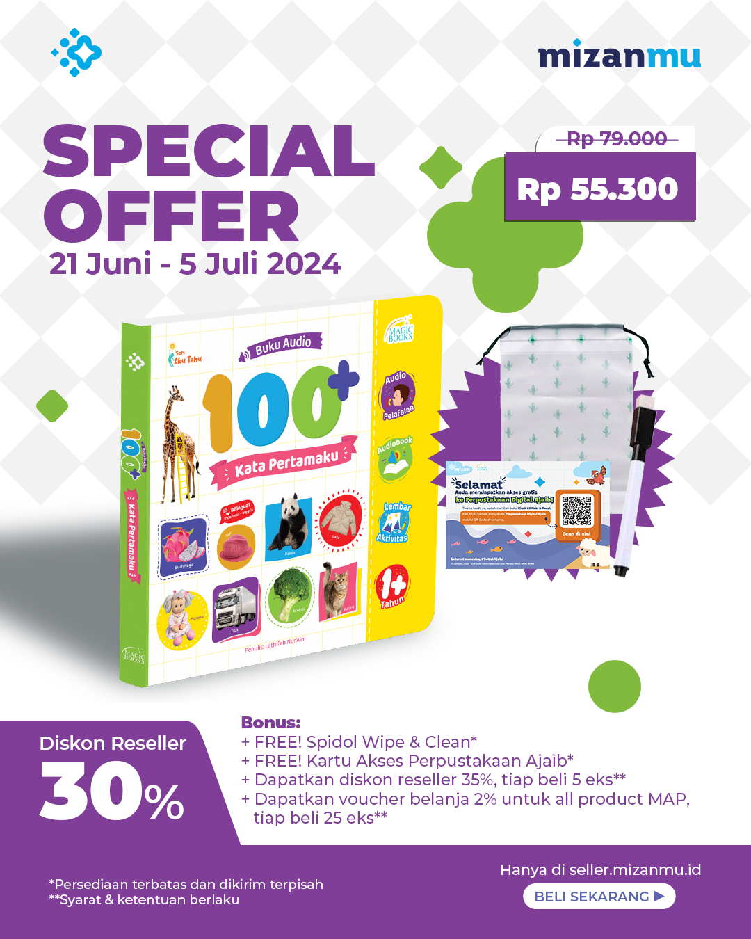 PAKET SATUAN - SO BUKU AUDIO 100+ KATA PERTAMAKU BONUS PAKET PERPUSTAKAAN DIGITAL AJAIB