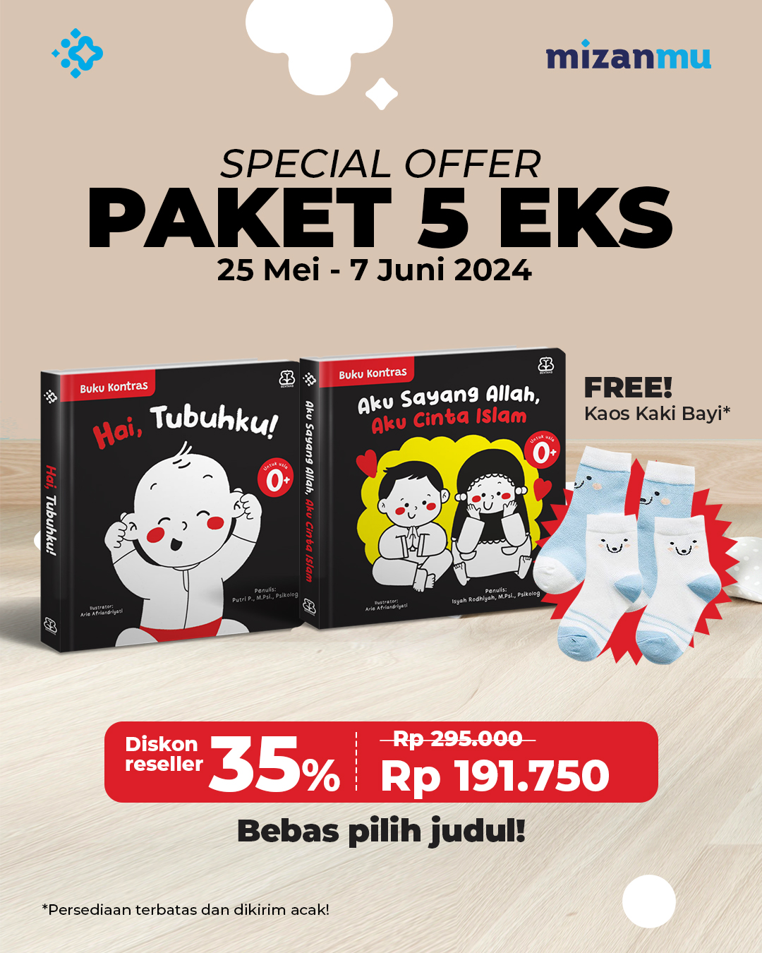 PAKET 5 EKS - SO BUKU KONTRAS BENTANG BONUS KAOS KAKI