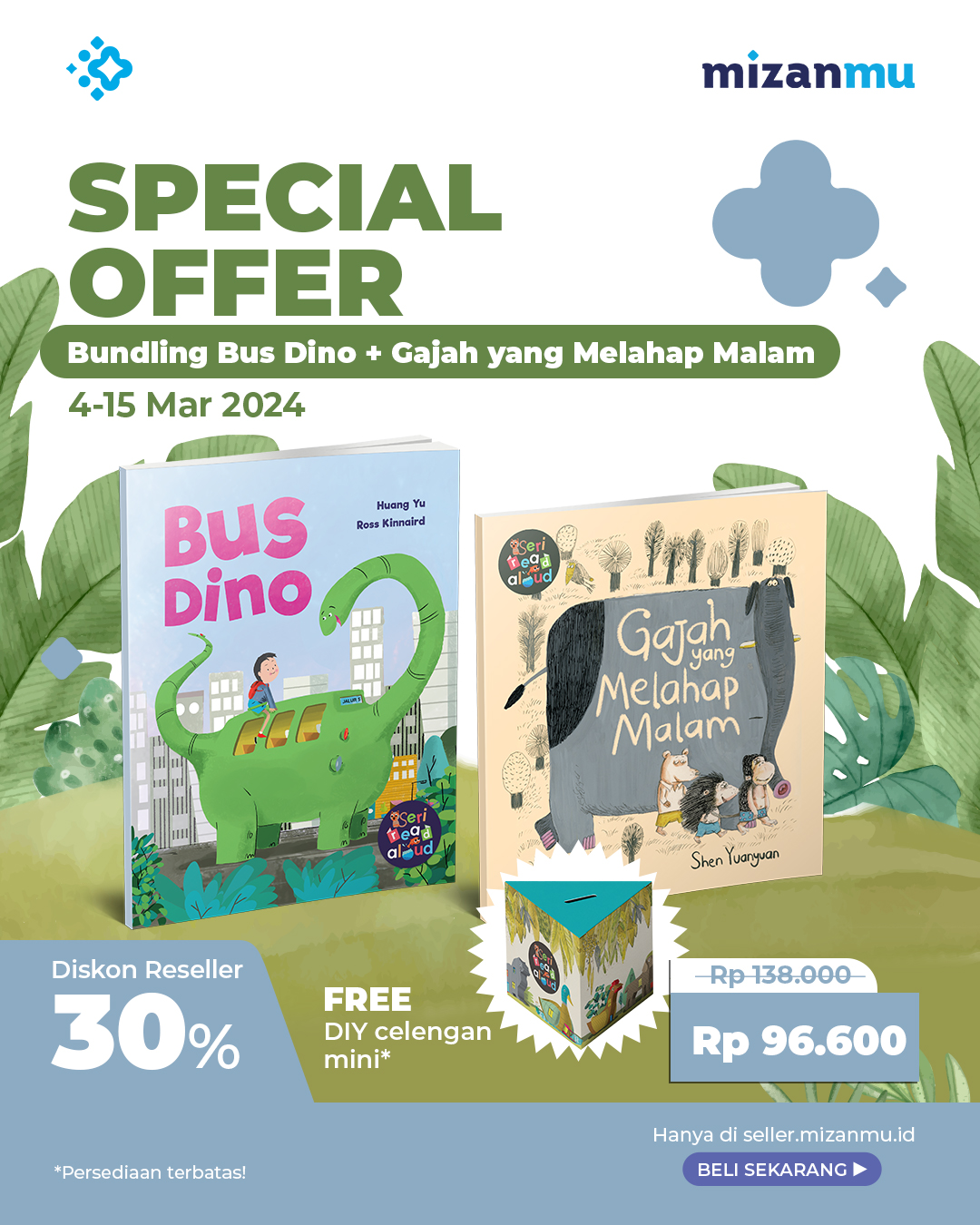 PAKET SATUAN - SO BUNDLING BUS DINO DAN GAJAH YANG MELAHAP MALAM BONUS DIY CELENGAN MINI