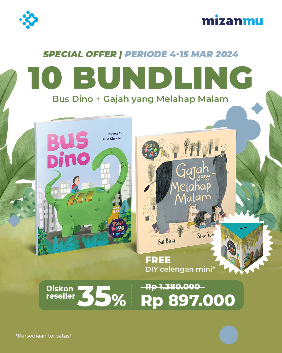 PAKET 10 SET - SO BUNDLING BUS DINO DAN GAJAH YANG MELAHAP MALAM BONUS DIY CELENGAN MINI
