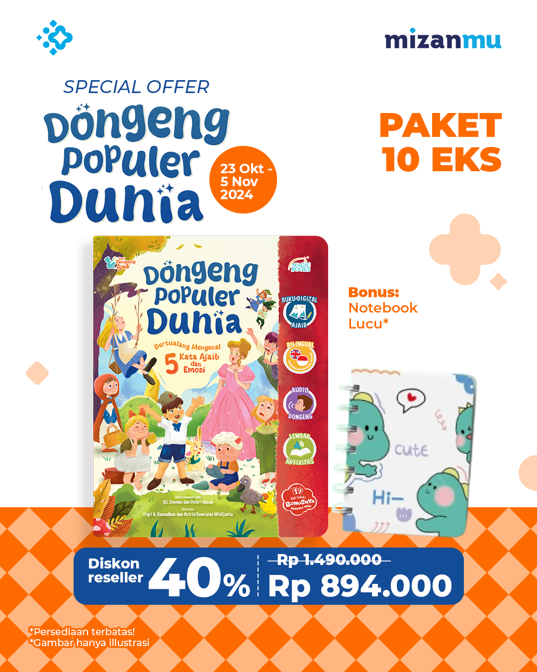 PAKET 10 EKS - SO DONGENG POPULER DUNIA BONUS NOTEBOOK