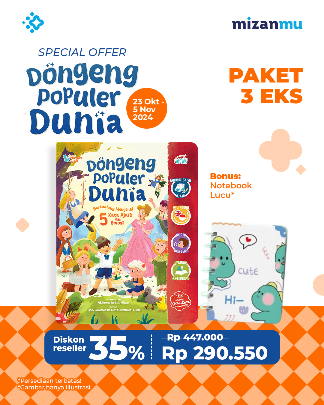 PAKET 3 EKS - SO DONGENG POPULER DUNIA BONUS NOTEBOOK