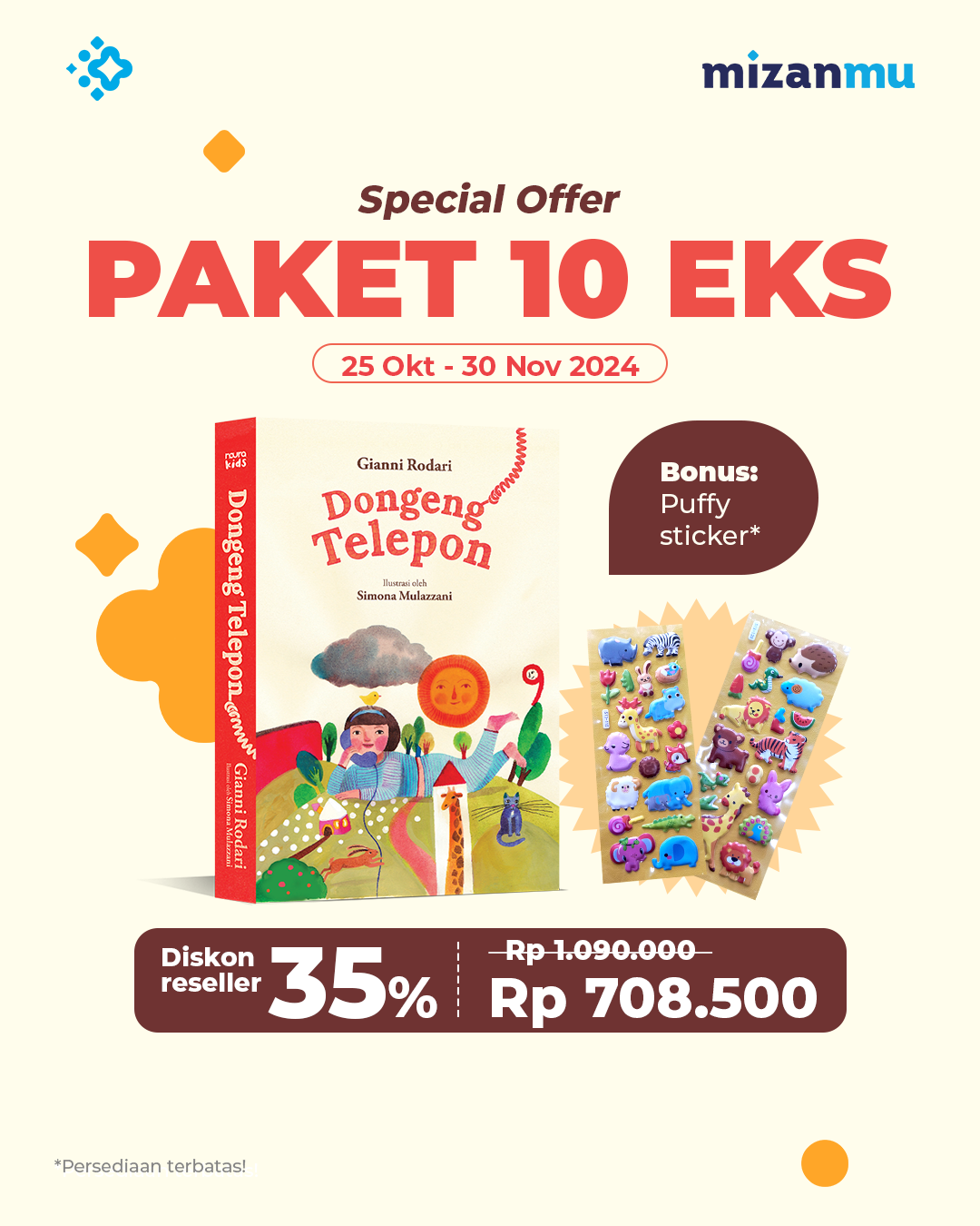 PAKET 10 EKS - SO DONGENG TELEPON BONUS PUFY STICKER