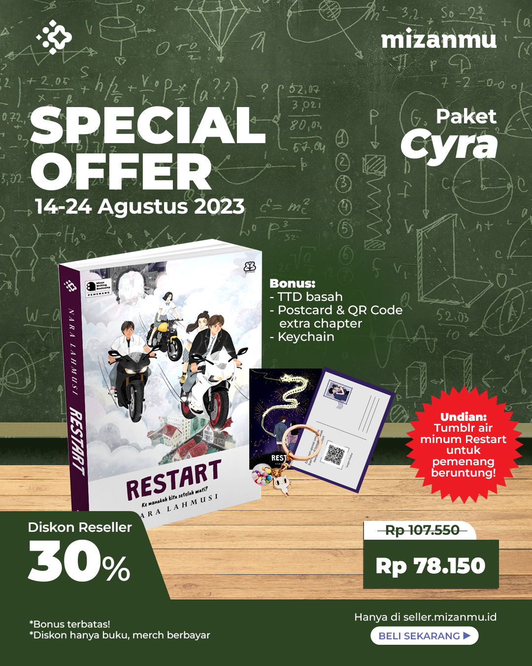 PAKET CYRA - SO RESTART BONUS TTD + POSTCARD & AKSES EXTRA PART + KEYCHAIN 