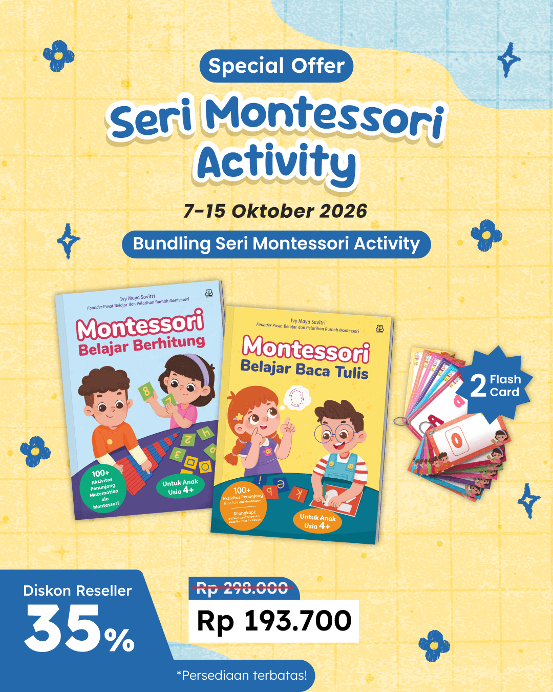 PAKET RESELLER BUNDLING MONTESORI + FLASH CARD BACA TULIS & BLJR HITUNG