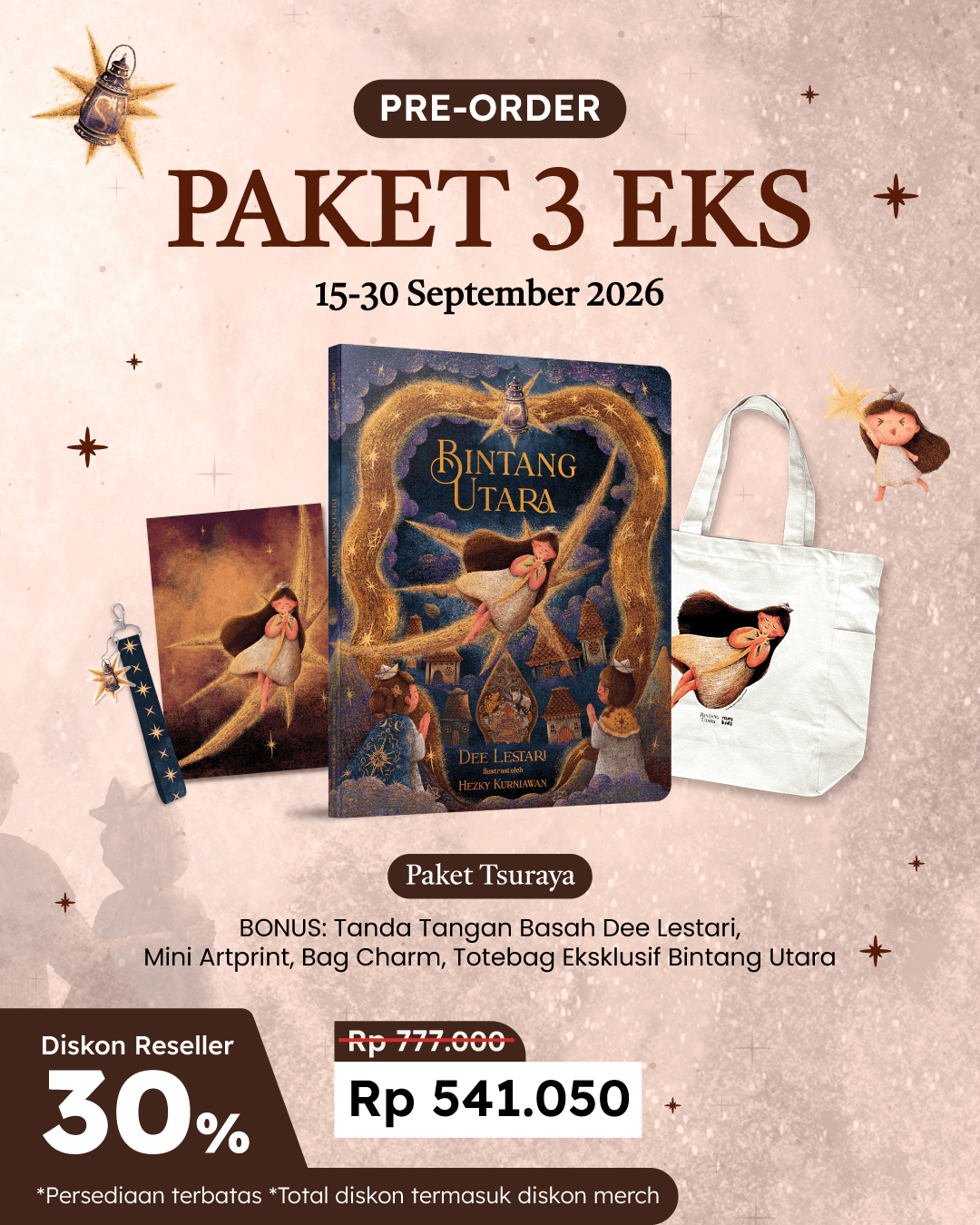PAKET TSURAYA (3 EKS) - SO BINTANG UTARA+TTD+BAG CHARM+TAS KANVAS