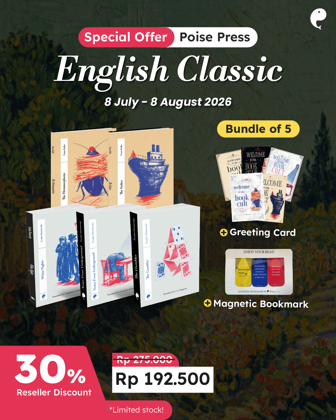 PAKET BUNDLING 5 BUKU ENGLISH VERSION POISE PRESS+GREETING CARD+MAGNETIC BOOKMARK SET