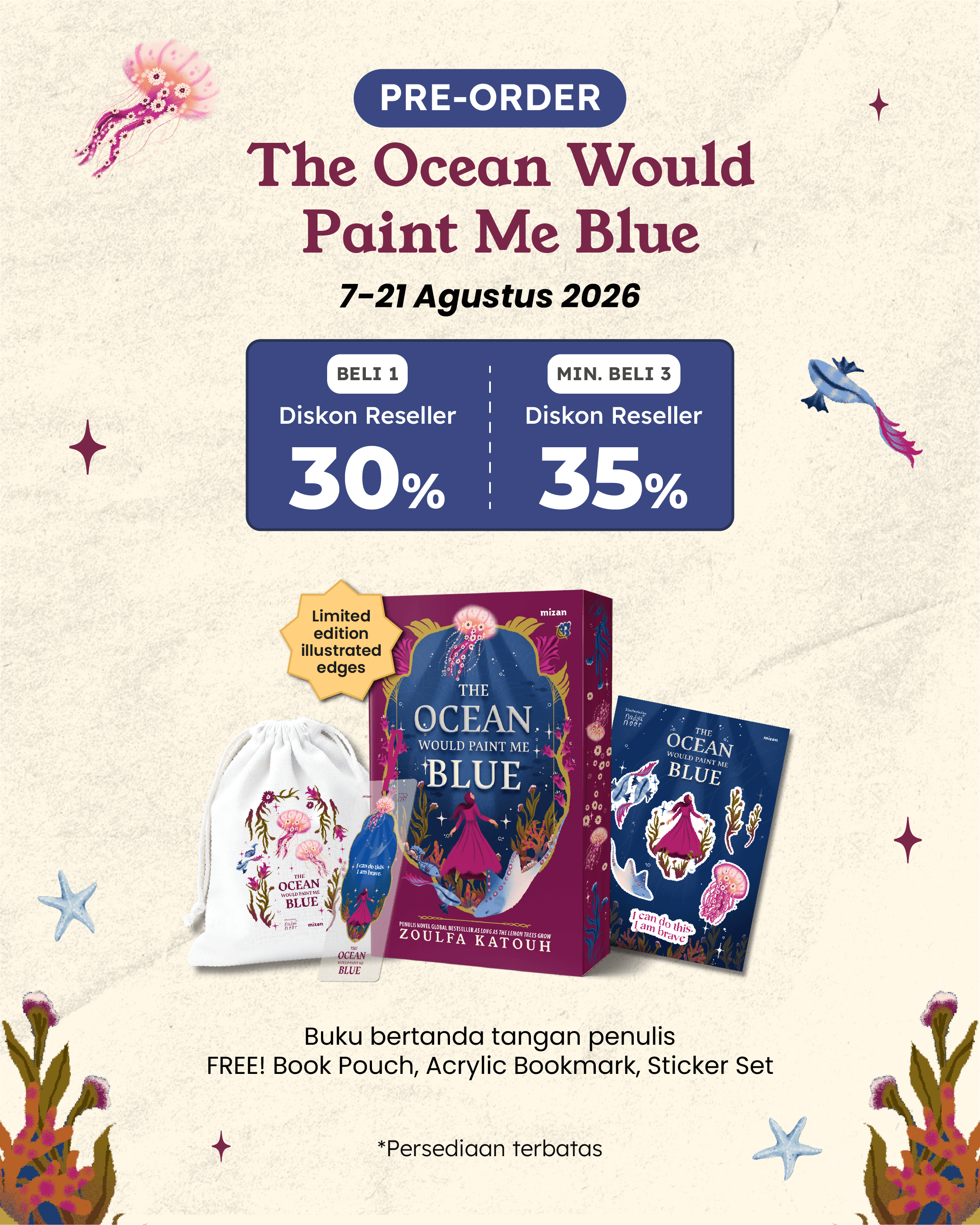 PAKET PO THE OCEAN WOULD PAINT ME BLUE (ILUSTRASI EDGES)+3 GIMMICK QN-169