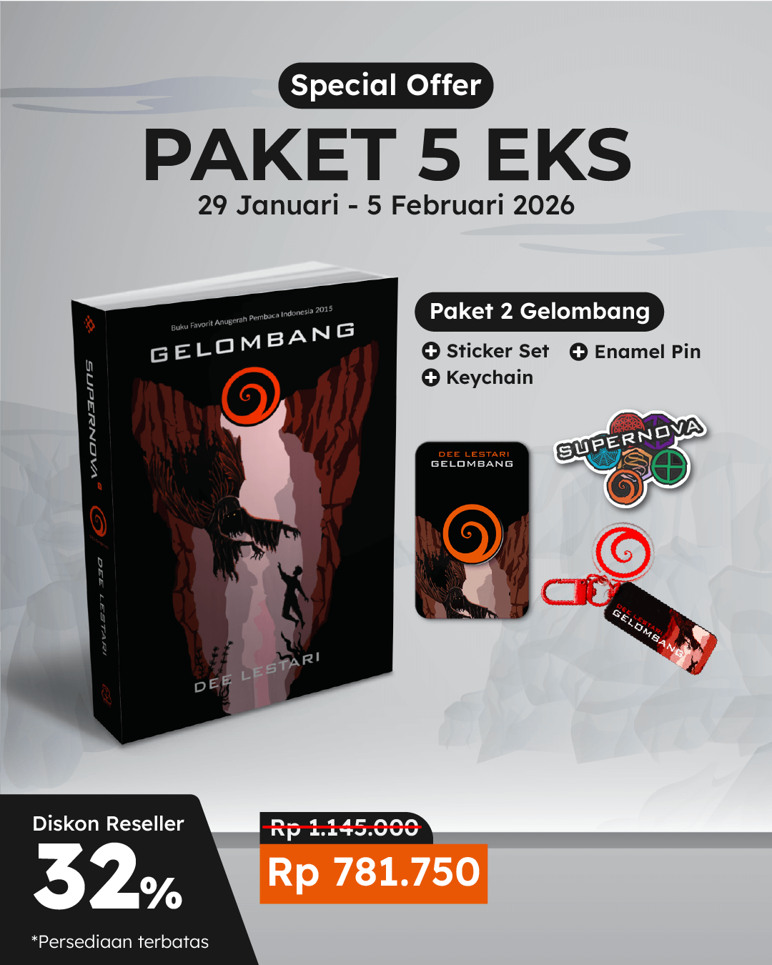 PAKET 5 EKS - SO SUPERNOVA GELOMBANG+STICKER PACK+KEYCHAIN+ENAMEL PIN