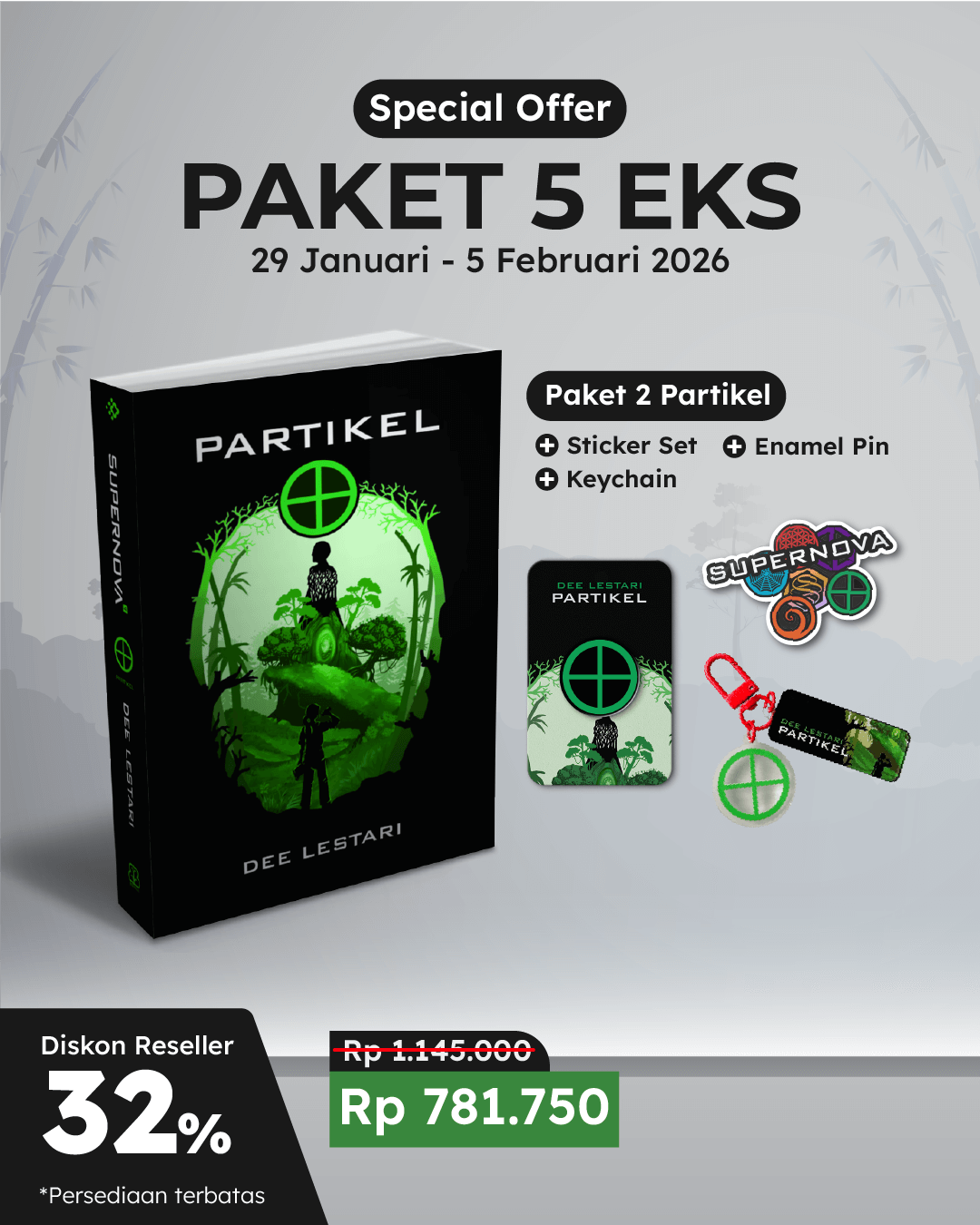 PAKET 5 EKS - SO SUPERNOVA PARTIKEL+STICKER PACK+KEYCHAIN+ENAMEL PIN