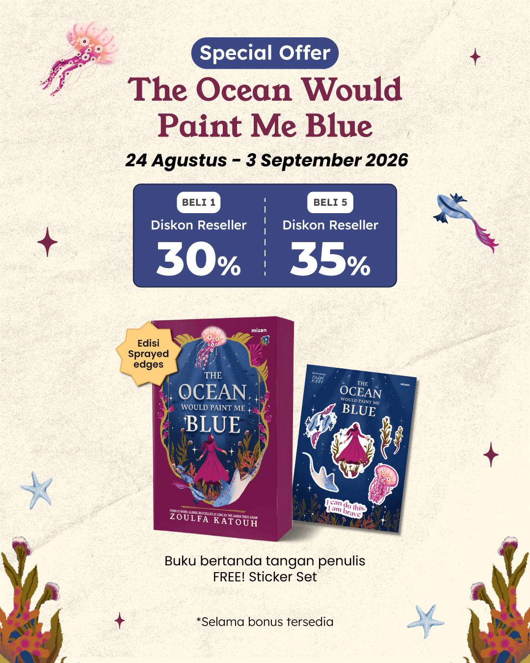 PAKET PO THE OCEAN WOULD PAINT ME BLUE+STICKER SET QN-171