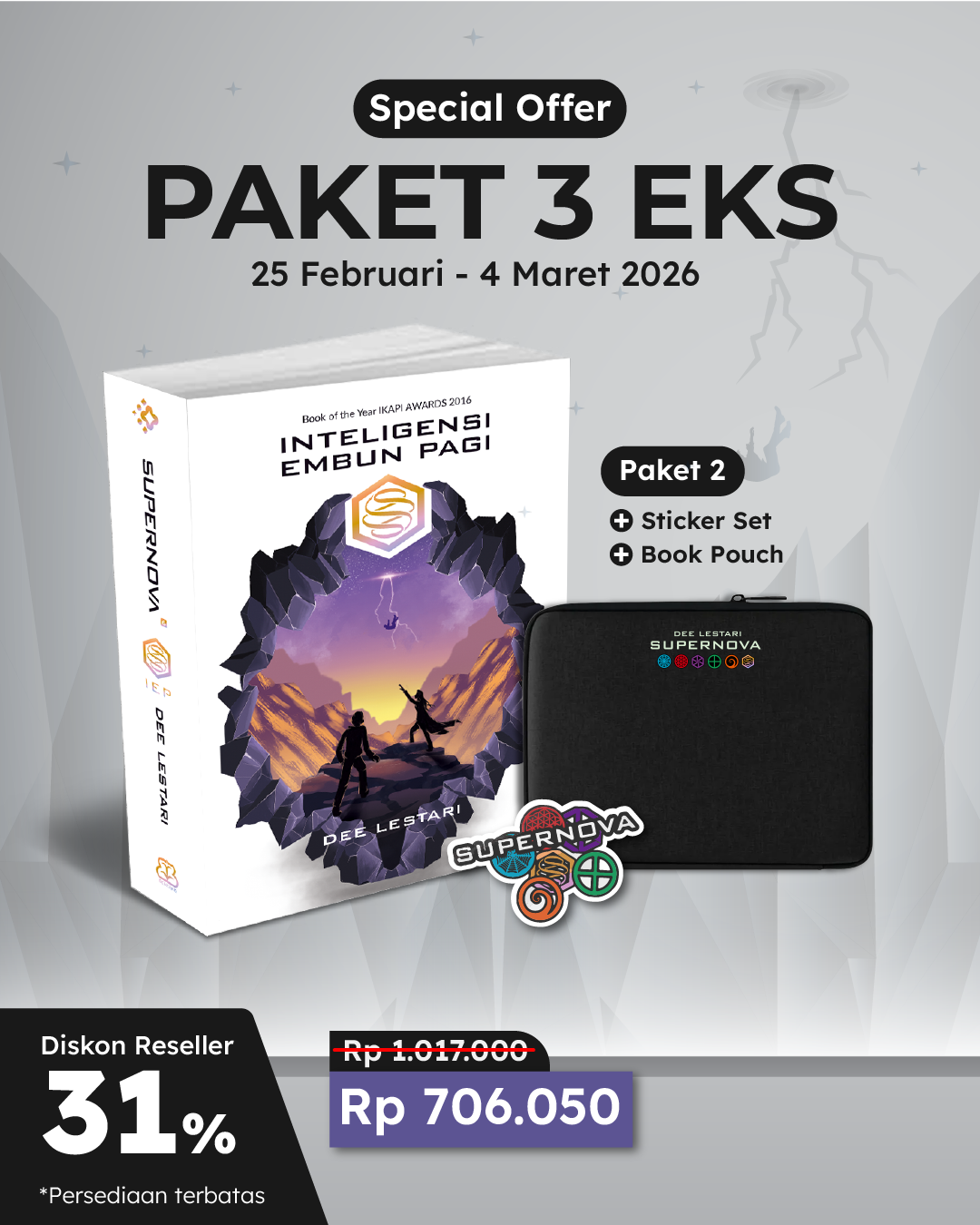 PAKET 3 EKS - SO INTELIGENSI EMBUN PAGI+STICKER PACK+BOOK POUCH